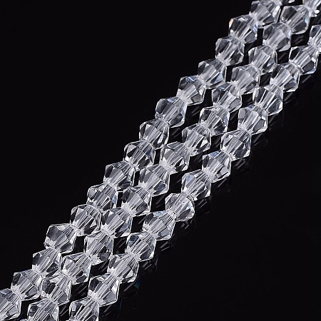 Honeyhandy Imitation Austrian Crystal 5301 Bicone Beads, Faceted Glass Beads Strands, Clear, 4x4mm, Hole: 1mm, about 92~96pcs/strand, 13.78~14.37 inch