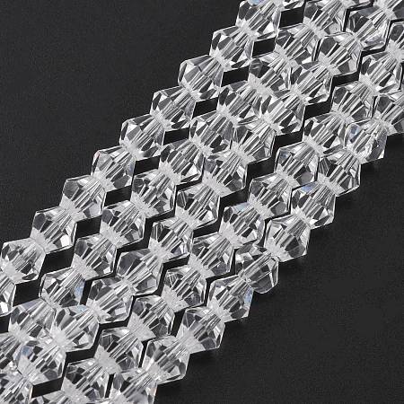 Honeyhandy Imitation Austrian Crystal 5301 Bicone Beads, Faceted Glass Beads Strands, Clear, 6x6mm, Hole: 1mm, about 50pcs/strand, 11.4 inch
