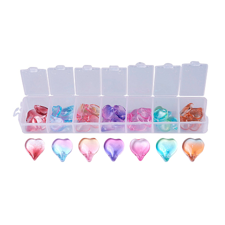 Nbeads Glass Charms Set, Heart/Petal, Mixed Color, Mixed Color, 14.5x12x4mm, Hole: 1.1mm; 5pcs/color, 35pcs/box