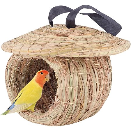 AHANDMAKER Bird Nest for Parakeets Cage, Straw Natural Fiber Style Bird Cage Accessories Birds Toy, Parrots Cozy Resting Breeding Place for Parrots Parakeets, Cockatiels, Lovebirds, Canaries
