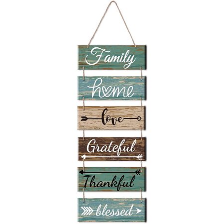 Arricraft 1 Set Family Home Love Grateful Thankful Blessed Wooden Hanging Sign Decorative Plaque Rustic Wall-Mounted Slatted Sign Wall Art for Entryway Farmhouse Living Room Decor 35.4x11.8in