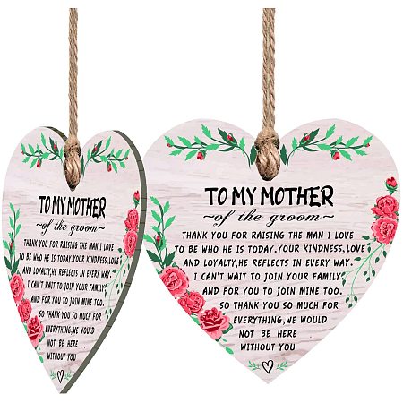 CRASPIRE Wedding Hanging Sign Mother of The Groom Wooden Plaque Wedding Gift 2pcs Wooden Hanging Heart Plaque with Jute Twine for Friends Christmas Ornaments Birthday Gifts for Wall Door Decor