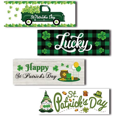CRASPIRE 4 Pieces Wooden Sign St Patrick's Day Farmhouse Wooden Wall Sign Decorations Set Rustic Wall Decor Hanging Wall Sign Wall Mount for Home Office Front Door Living Room,5.5 x 1.96 x 0.4inch