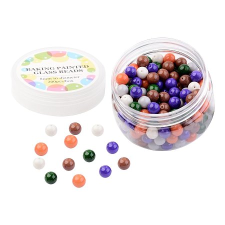 ARRICRAFT 1 Box (About 200pcs) Environmental Baking Painted Glass Pearl Beads 8mm, Halloween Mix