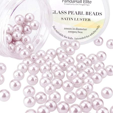 PandaHall Elite 10mm About 100Pcs Tiny Satin Luster Glass Pearl Round Beads Assortment Lot for Jewelry Making Round Box Kit Pink
