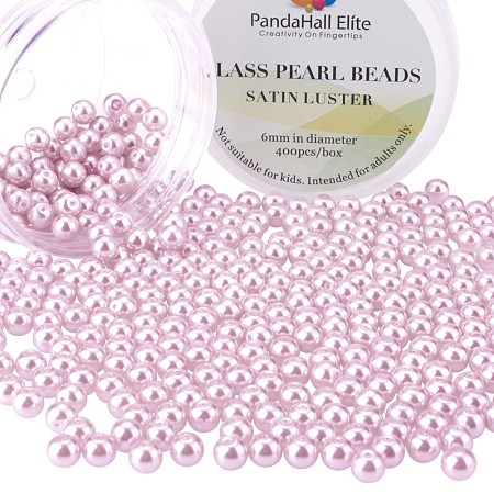 PandaHall Elite 1 Box 6mm Pink Tiny Satin Luster Glass Pearl Beads Round Loose Beads for Jewelry Making, about 400pcs/box