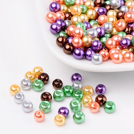 Arricraft Halloween Mix Pearlized Glass Pearl Beads, Mixed Color, 4mm, Hole: 1mm, about 400pcs/bag
