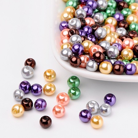ARRICRAFT 6mm Mixed Color Halloween Mix Pearlized Glass Pearl Beads, Hole: 1mm; about 200pcs/bag