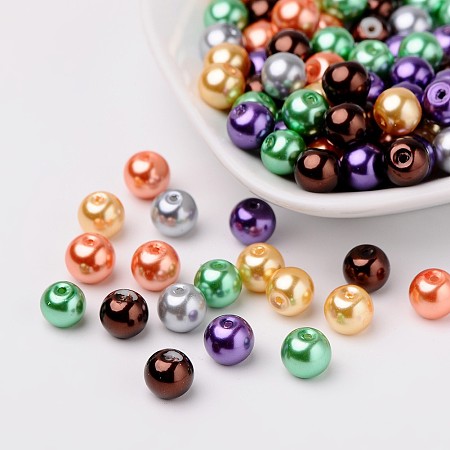 ARRICRAFT 8mm Mixed color Halloween Mix Pearlized Glass Pearl Beads, Hole: 1mm; about 100pcs/bag