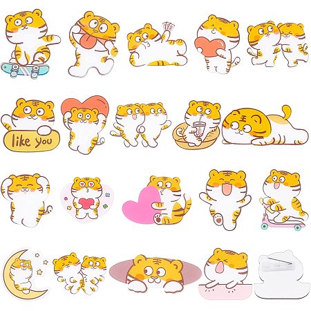 SUPERFINDINGS 38Pcs 19 Styles Cute Tiger Brooch Pins Acrylic Cartoon Little Tiger Badge Pin Lapel Badges Funny Button Pins for Clothes Bags Backpacks Hat Jacket