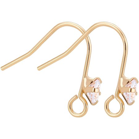 BENECREAT 50PCS 14K Gold Plated Cubic Zirconia Earring Hooks Ear Wires with Dangle Loops(16mm，Pin: 0.8mm) for DIY Jewelry Making Craft