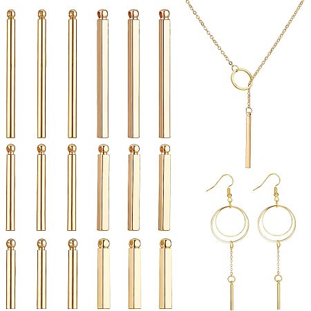 BENECREAT 36Pcs 18K Gold Plated Brass Bar Pendants, 6 Style Column and Cuboid Brass Links Connectors for Bracelet Necklace Jewelry Making, Hole: 0.8mm