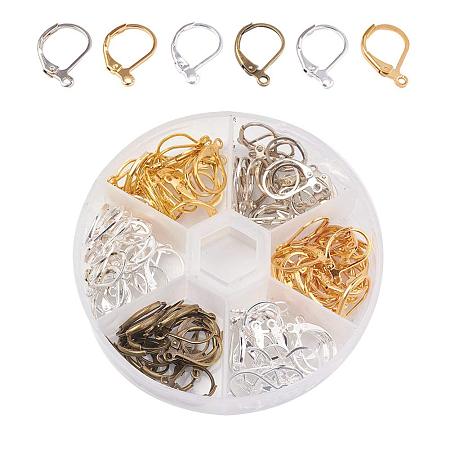 PandaHall Elite 1 Box (About 120pcs) Brass Leverback Earring Findings Jewelry Making Silver & Platinum & Golden & Antique Bronze (10x15mm)