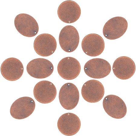 SUNNYCLUE 1 Box 20Pcs 2 Styles Blank Stamping Charms Metal Tags Oval Flat Round Brass Engraving Blanks Pendants for Jewelry Metal Stamping Tags, Red Copper