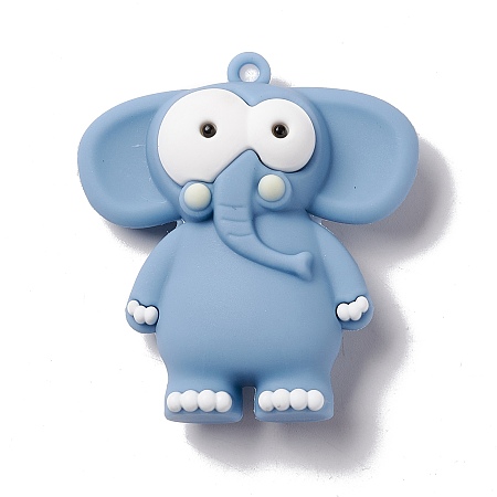 Honeyhandy PVC Plastic Cartoon Big Pendants, Elephant, Light Steel Blue, 51x46.5x16.5mm, Hole: 3mm