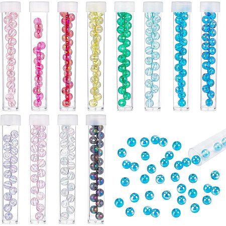 OLYCRAFT 480pcs 12 Colors Plastic Round Beads 6mm Pearl Beads Colorful Plastic Beads with Hole Round Loose Beads for Bracelet Necklace Earrings Jewelry Making DIY Crafts
