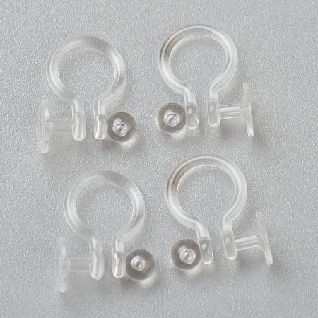 Honeyhandy Plastic Clip-on Earring Findings, for Non-pierced Ears, Clear, 12x9x1.2mm, Tray: 5mm, 0.6mm Inner Diameter