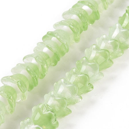 Transparent Glass Beads Strands, Flower, Light Green, 11~12x7.5~8mm, Hole: 1.4mm, about 50pcs/strand, 11.42''(29cm)