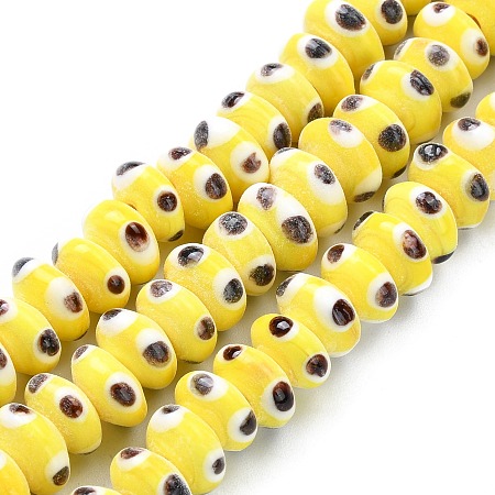 ARRICRAFT Rondelle Evil Eye Lampwork Bead Strands, Yellow, 9~11x5~6mm, Hole: 2mm, about 50pcs/strand, 11 inch