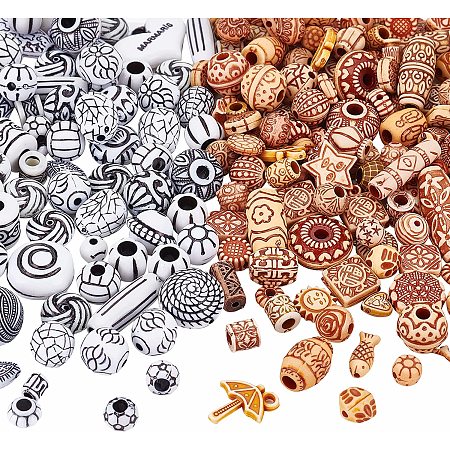 arricraft About 160g Antique Spacer Loose Beads, Mix-Shaped Jewelry Making Beads Painted Acrylic Beads for European Charm Bracelet Necklet Jewelry Making