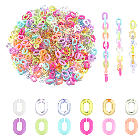 SUPERFINDINGS About 1800Pcs 12 Color Acrylic Linking Rings Oval Quick Link Connectors Resin Chain Bulk for Earring Necklace Jewelry Eyeglass Chain DIY Craft Making 10x7.5mm