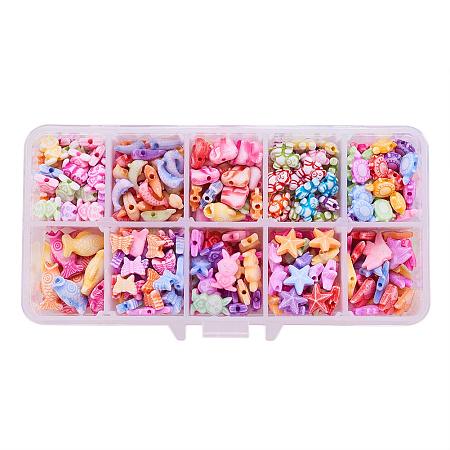 PandaHall Elite About 380pcs 10 Shapes Colorful Animal Acrylic Beads Starfish Butterflyfish Dolphin Fish Tortoise Elephant Rabbit Bear Frog Butterfly Beads for DIY Jewelry and Bracelets