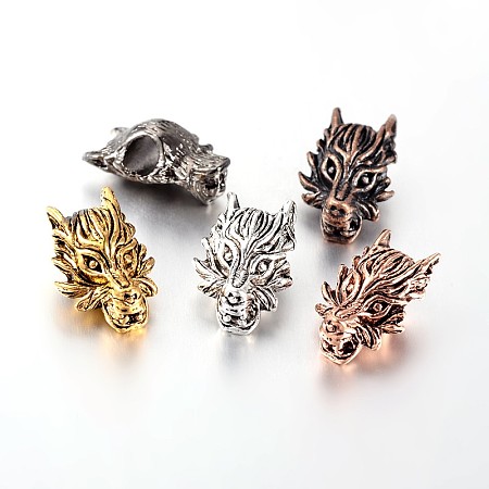 Dragon Head Large Hole Alloy European Beads, Mixed Color, 18.5x13x8.5mm, Hole: 4mm