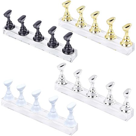 FINGERINSPIRE 4 Sets Acrylic Nail Display Stand Nail Tip Holder Fingernail DIY Nail Art Stand Magnetic Nail Practice Stand for False Nail Tip Manicure Tool (Gold, Silver, Black, White)