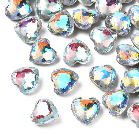 Glass Rhinestone Cabochons, Nail Art Decoration Accessories, Faceted, Heart, Clear AB, 9.5x10x6mm