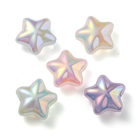 Honeyhandy UV Plating Rainbow Iridescent Imitation Jelly Acrylic Beads, Star, Mixed Color, 19x20x9mm, Hole: 2mm