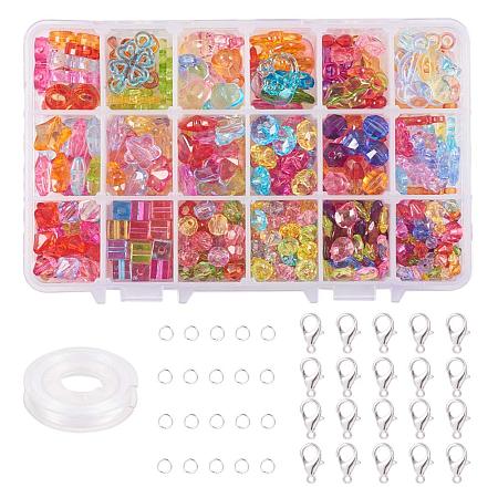 PandaHall Elite Jewelry Making Kit Including 18 Styles Acrylic Beads 20pcs 5mm Jump Ring 1 Roll 10m Elastic Wire 20pcs Lobster Claw Clasp for Bracelet DIY Craft Making
