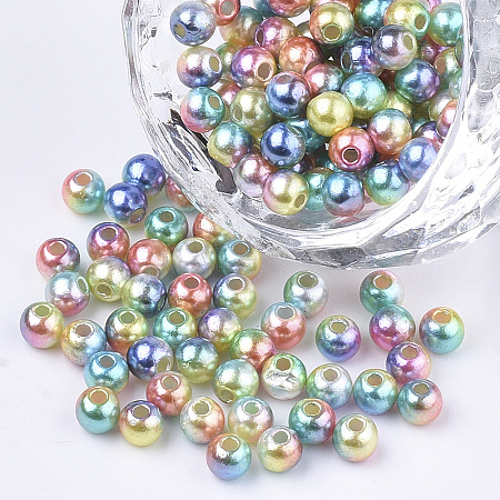 Arricraft Rainbow ABS Plastic Imitation Pearl Beads, Gradient Mermaid Pearl Beads, Round, Colorful, 11.5~12x11~11.5mm, Hole: 2mm, about 560pcs/500g