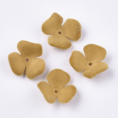 Honeyhandy Flocky Acrylic Bead Caps, 3-Petal, Flower, Goldenrod, 22x23x8mm, Hole: 1mm