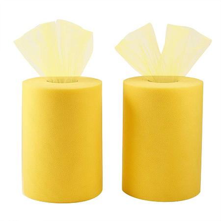 BENECREAT 2 Roll 200 Yards/600FT High Density Tulle Roll Fabric Netting Rolls for Wedding Party Decoration, DIY Craft, 6 Inch x 100 Yards Each (Yellow)
