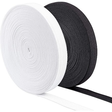 BENECREAT 33 Yards 15mm Wide Knit Elastic Band Black and White Flat Stretch Elastic Band for DIY Sewing Project Waist Band Making, 16.5 Yards/Color