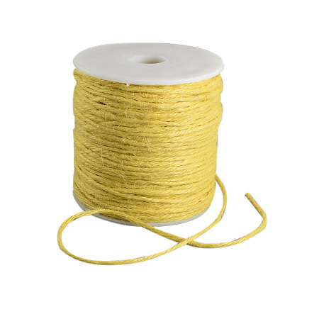 Honeyhandy Colored Jute Cord, Jute String, Jute Twine, 3-Ply, for Jewelry Making, Yellow, 2mm, about 109.36 yards(100m)/roll