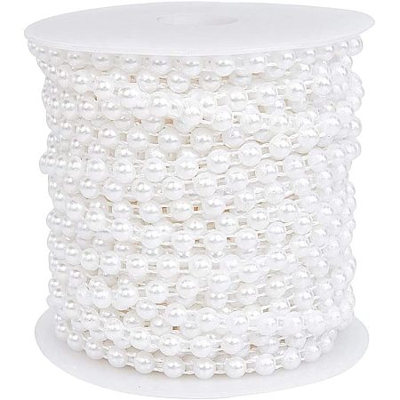 PandaHall 21.87 Yards 6mm Plastic Pearl Beaded Ribbon Half Round Pearls Trim by The Roll for Wedding Centerpieces Bridal Bouquet, White