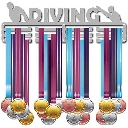 CREATCABIN Medal Holder Sport Diving Swimming Athlete Awards Display Stand Wall Rack Mount Hanger Decor for Champions Home Badge 3 Rung Medalist Gymnastics Over 60 Medals Olympic Games 15.7x5.1inch