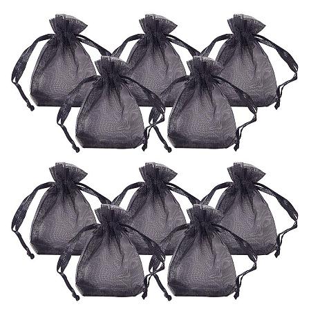 ARRICRAFT 100pcs Rectangle Organza Gift Bags Drawstring Pouches for Wedding Party Christmas Warp Favor Gift Bags Black 7x5cm