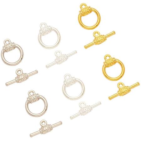 PandaHall Elite 30 Sets 3 Color Jewelry Toggle Clasps Alloy Round Bracelet End Clasp for Necklace Bracelet Jewelry Making