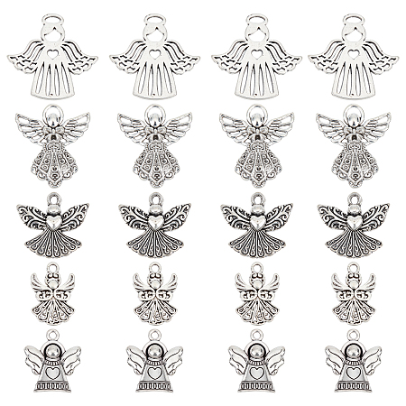 SUNNYCLUE 1 Box 50Pcs 5 Style Guardian Angel Charms Angel Wing Charms Bless Lucky Charm Fairy Wing Tibet Style Alloy Fairy Charm for Jewelry Making Charms DIY Craft Bracelets Necklace Earrings Women