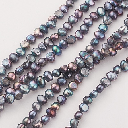 ARRICRAFT Electroplated Natural Cultured Freshwater Pearl Beads Strands, Nugget, Colorful, 6~7.5x5~6.5mm, Hole: 0.5mm, about 62pcs/strand, 14.5 inches(37cm)