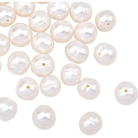 NBEADS About 30 Pcs Natural Cultured Freshwater Pearl Beads, Antique White Pearl Strands Round Pearl Loose Beads for Jewelry Craft Making, Hole: 0.6mm