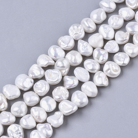ARRICRAFT Natural Baroque Pearl Keshi Pearl Beads Strands, Cultured Freshwater Pearl, Nuggets, Seashell Color, 6~7x7~9x4~5mm, Hole: 0.8mm, about 56pcs/strand, 14.96 inches(38cm)