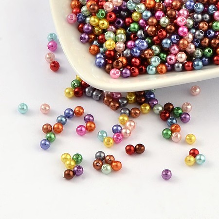 Arricraft Imitation Pearl Acrylic Beads, Dyed, Round, Mixed Color, 4x3.5mm, Hole: 1mm, about 18100pcs/pound