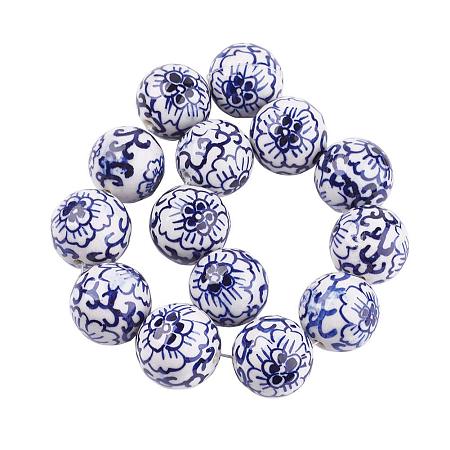 ARRICRAFT 10Pcs 27~28mm Porcelain Beads Round Bead Handmade Blue and White with Flower for Jewelry Making