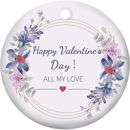 SUPERFINDINGS 1PC Valentine's Day Theme Ornament Romantic Theme Ornament Hanging Ornament Porcelain Pendants for Home Indoor Outdoor Decor, Double-Sided Printed, Flat Round, Steel Blue, 3inch