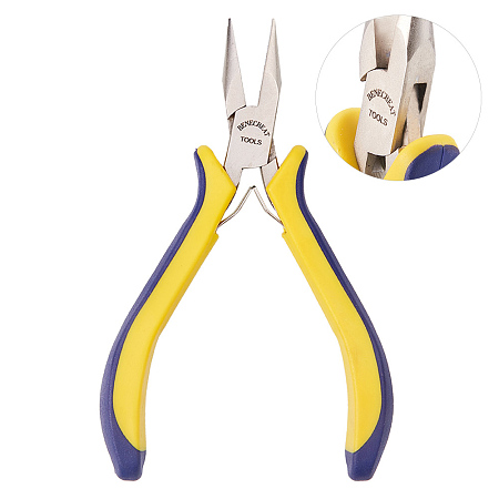 BENECREAT 5 Inch Long Nose Pliers Non-serrated jaw with Comfort Rubber Grip For Jewelry Making, Handcraft Making (Box Joint Construction)