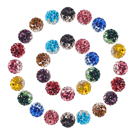PandaHall Elite 30pcs 10 Colors Clay Pave Disco Ball Rhinestone Crystal Shamballa Beads Charms Jewelry Makings
