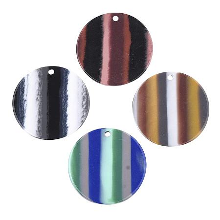 ARRICRAFT 200pcs 30mm Flat Round Resin Pendants with Stripe Pattern for DIY Jewelry Making, Mixed Colors